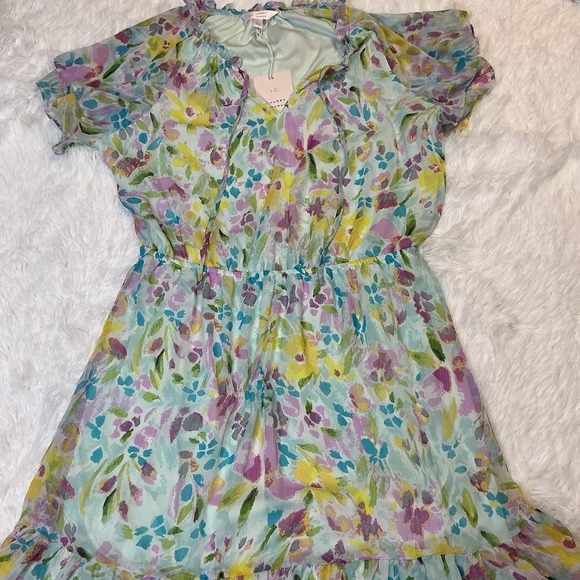 LC Lauren Conrad Dresses & Skirts - Lauren Conrad Mini Lightweight Short Sleeve Size Lg Women's Ruffle NWT Dress